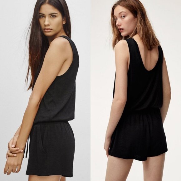 ARITZIA Wilfred Free Romper Black Tie Waist Modal Size XS Minimalist Playsuit - Picture 1 of 13